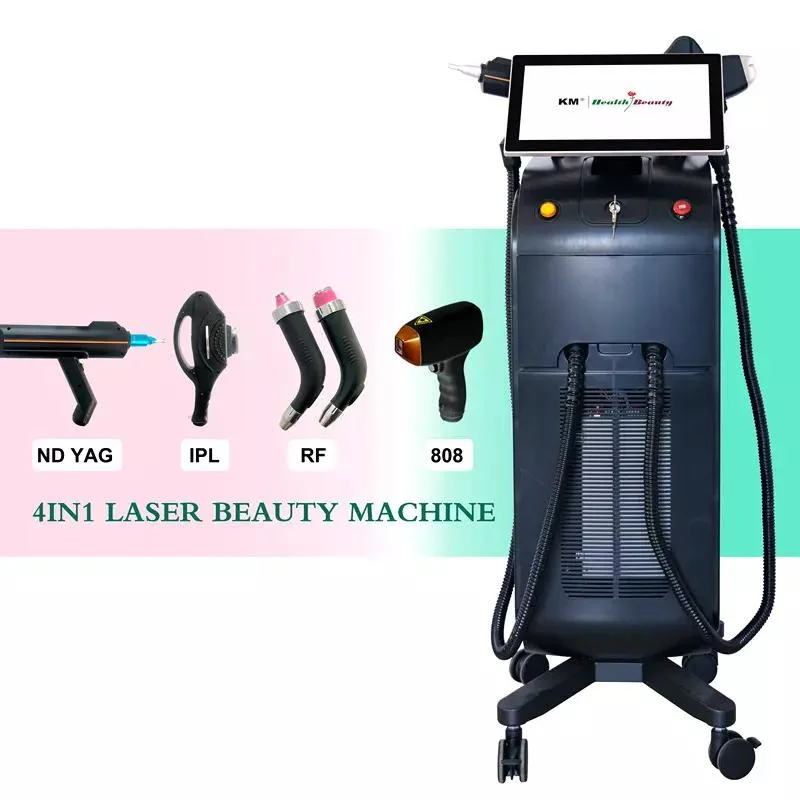 4 In1km 3 Wavelength 1200W 1600W Ice Platinum Titanium Diode Laser Hair Removal Machine Price/ Q Switched ND YAG Laser Tattoo Removal IPL RF Skin Beauty Machine