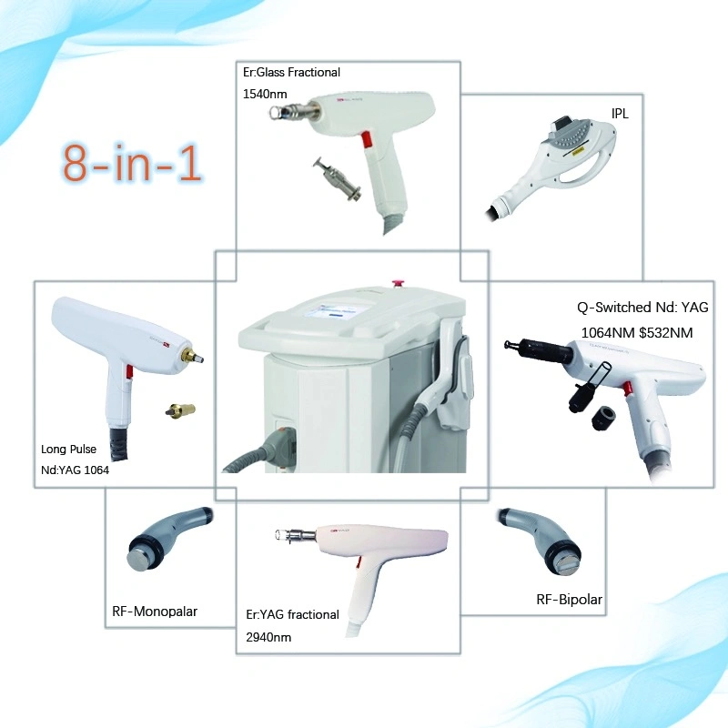1064 Long Pulse Hair Removal Laser Medical CE Approved 8 in 1 Multifunction IPL RF Elight Q-Switch ND YAG Laser Machine for Hair Removal and Tattoo Removal
